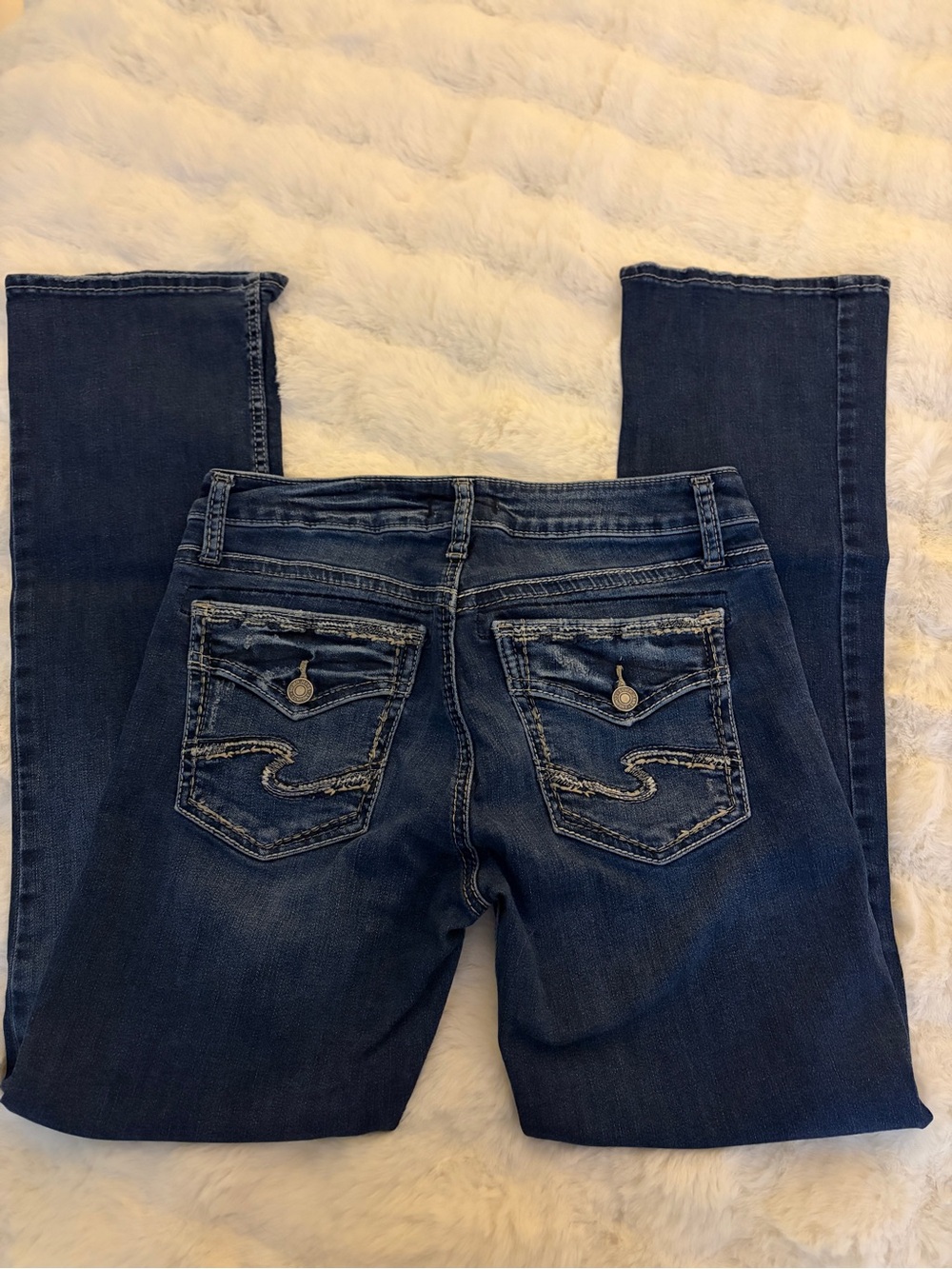 Silver Jeans Straight Leg Dark Blue Denim with Embroidered Back Pockets